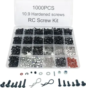 1000pcs Universal RC Screw Kit Screws Assortment,Set Hardware Fasteners for Traxxas Axial Redcat HPI Arrma SCX10 Losi 1/8 1/10 1/12 1/16 Scale RC Cars Trucks Crawler, RC Screw Kit (1000Piece Screws)
