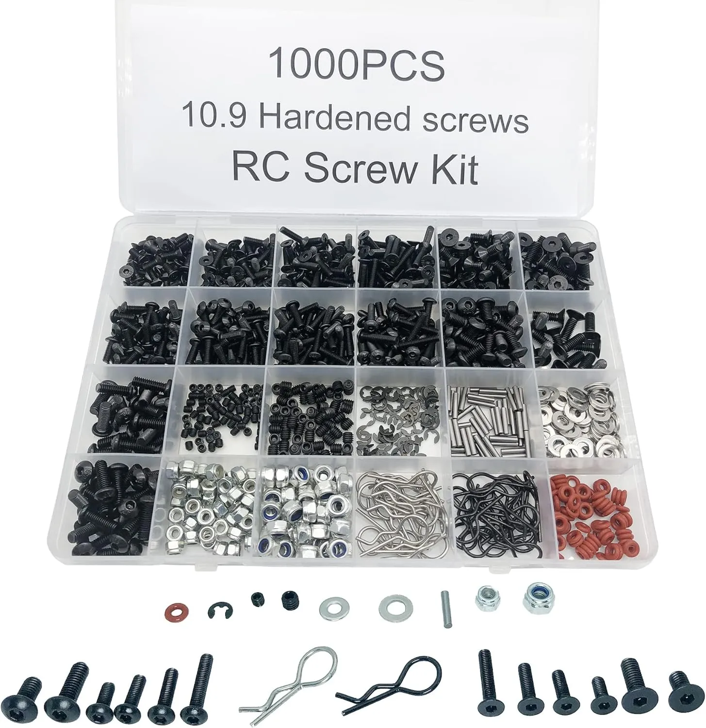 1000pcs Universal RC Screw Kit Screws Assortment,Set Hardware Fasteners for Traxxas Axial Redcat HPI Arrma SCX10 Losi 1/8 1/10 1/12 1/16 Scale RC Cars Trucks Crawler, RC Screw Kit (1000Piece Screws)