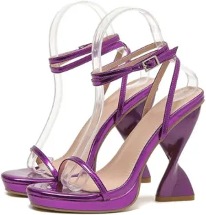 11CM/4.33IN Women's Classic Personality Heeled Sandals Peep Toe High Heels One word belt Sandals Court Shoes Pole Dancer Stripper Party Dress Evening