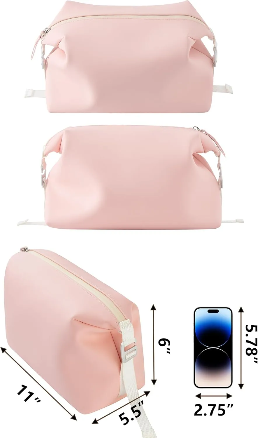 13" 6L Large Silicone Dopp Kit,Waterproof Leakproof Toiletry Bag,Foldable Travel Makeup Case for Mens Womens,Pink
