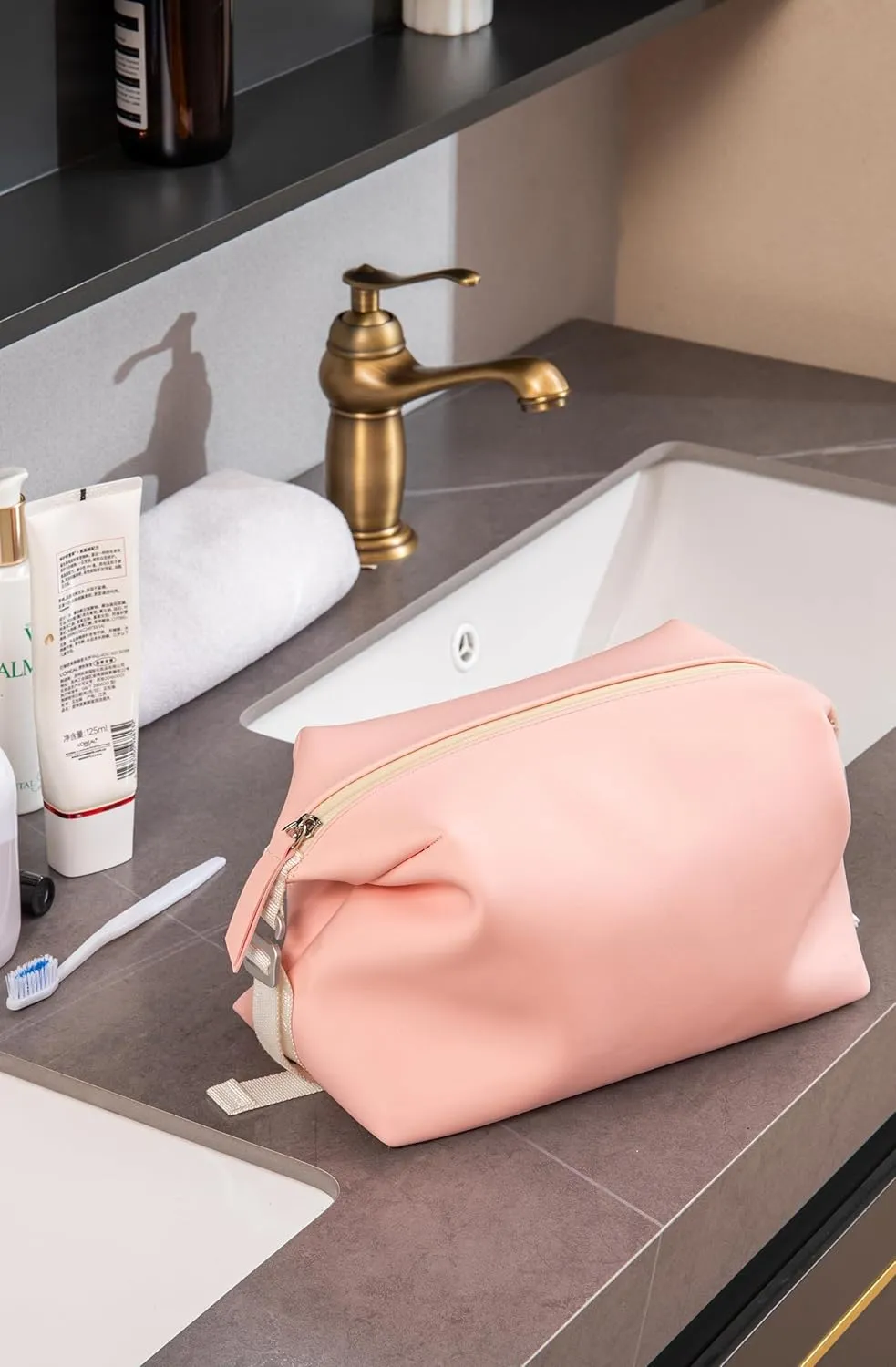 13" 6L Large Silicone Dopp Kit,Waterproof Leakproof Toiletry Bag,Foldable Travel Makeup Case for Mens Womens,Pink