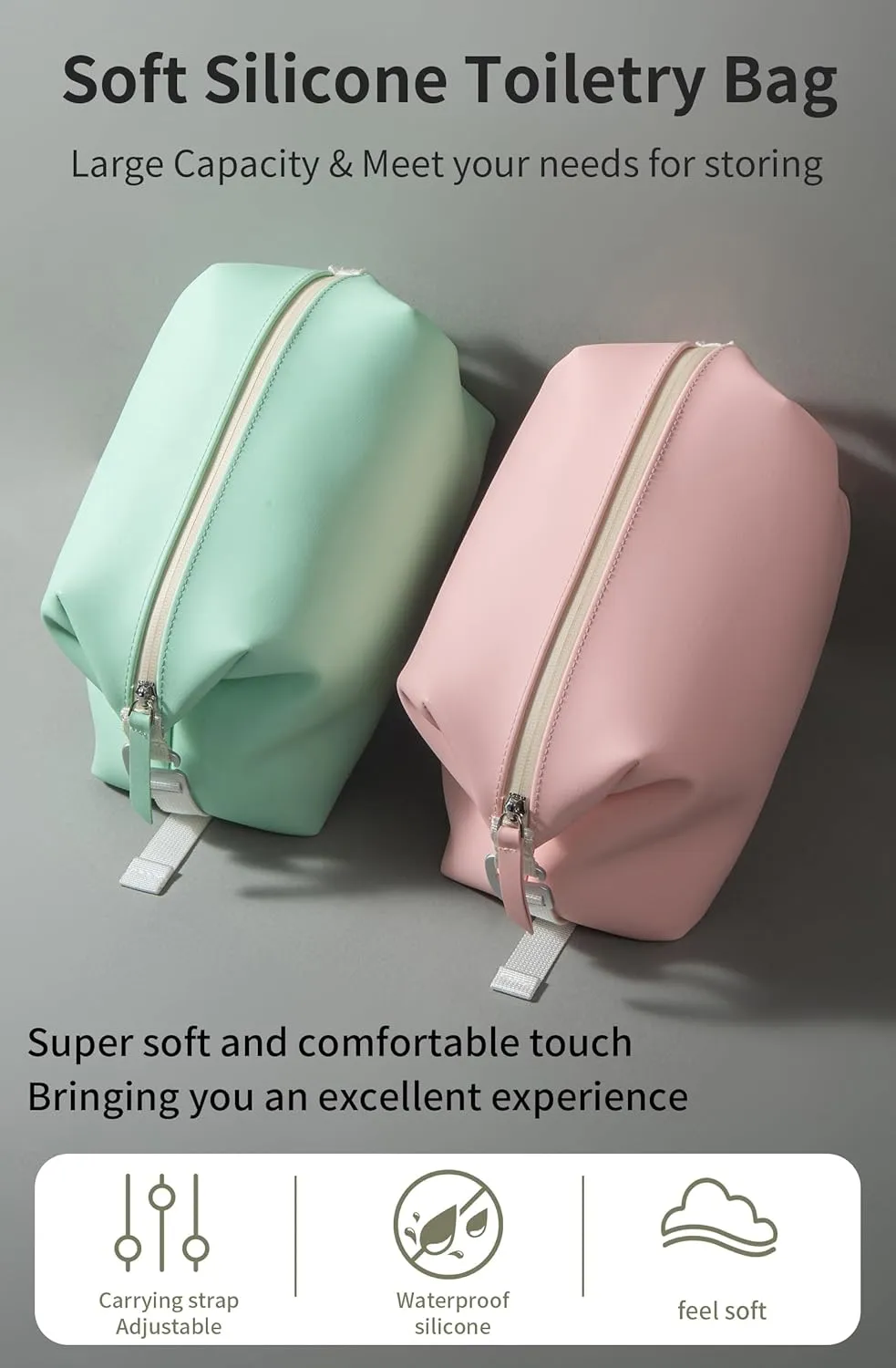 13" 6L Large Silicone Dopp Kit,Waterproof Leakproof Toiletry Bag,Foldable Travel Makeup Case for Mens Womens,Pink