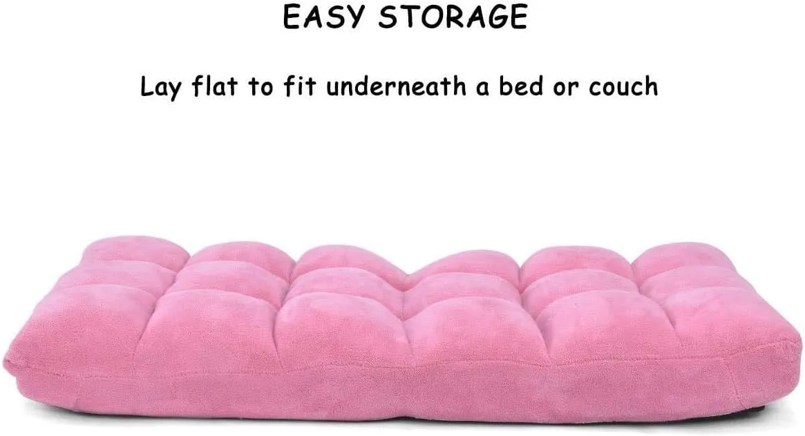 14-Position Floor Sofa, Folding Gaming Sofa Chair, Comfy Cushions & Study Steel Frame, Angle Adjustable Sleeper Bed, Couch Recliner (Pink)