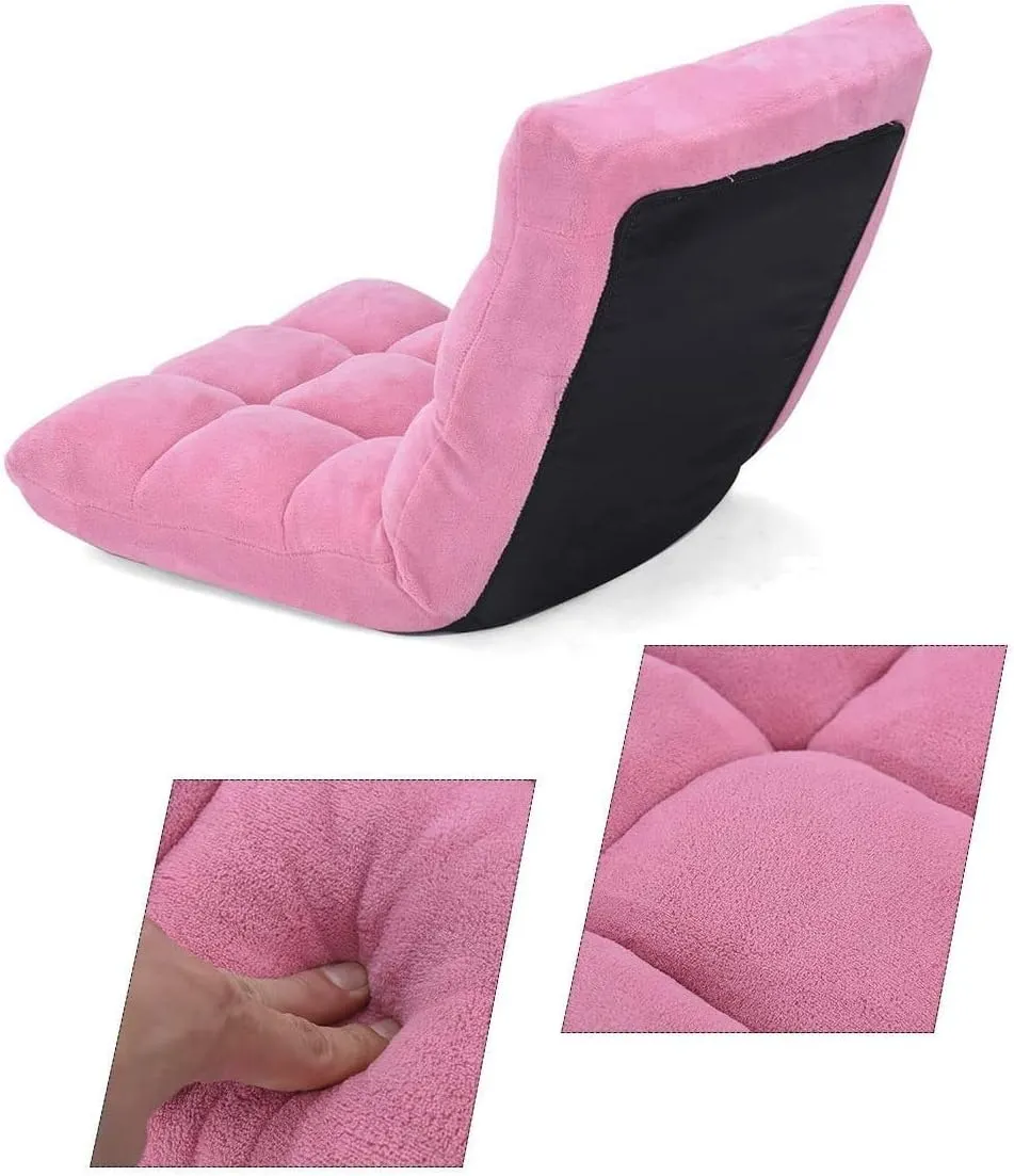 14-Position Floor Sofa, Folding Gaming Sofa Chair, Comfy Cushions & Study Steel Frame, Angle Adjustable Sleeper Bed, Couch Recliner (Pink)
