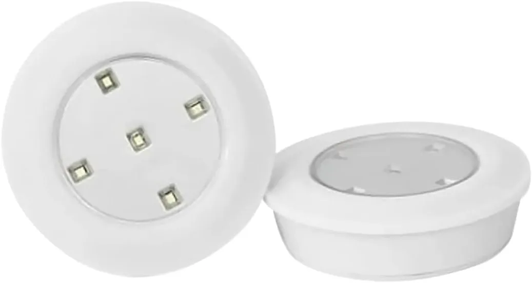 2 LED Puck Lights Battery Operated Stick Tap Lights for Cabinets Kitchens Easy Installation