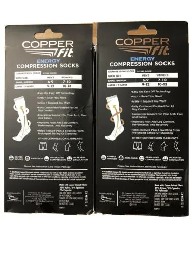 2 PACK Copper Fit Energy Easy On Easy Off Compression Socks Unisex Large