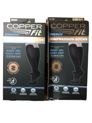 2 PACK Copper Fit Energy Easy On Easy Off Compression Socks Unisex Large