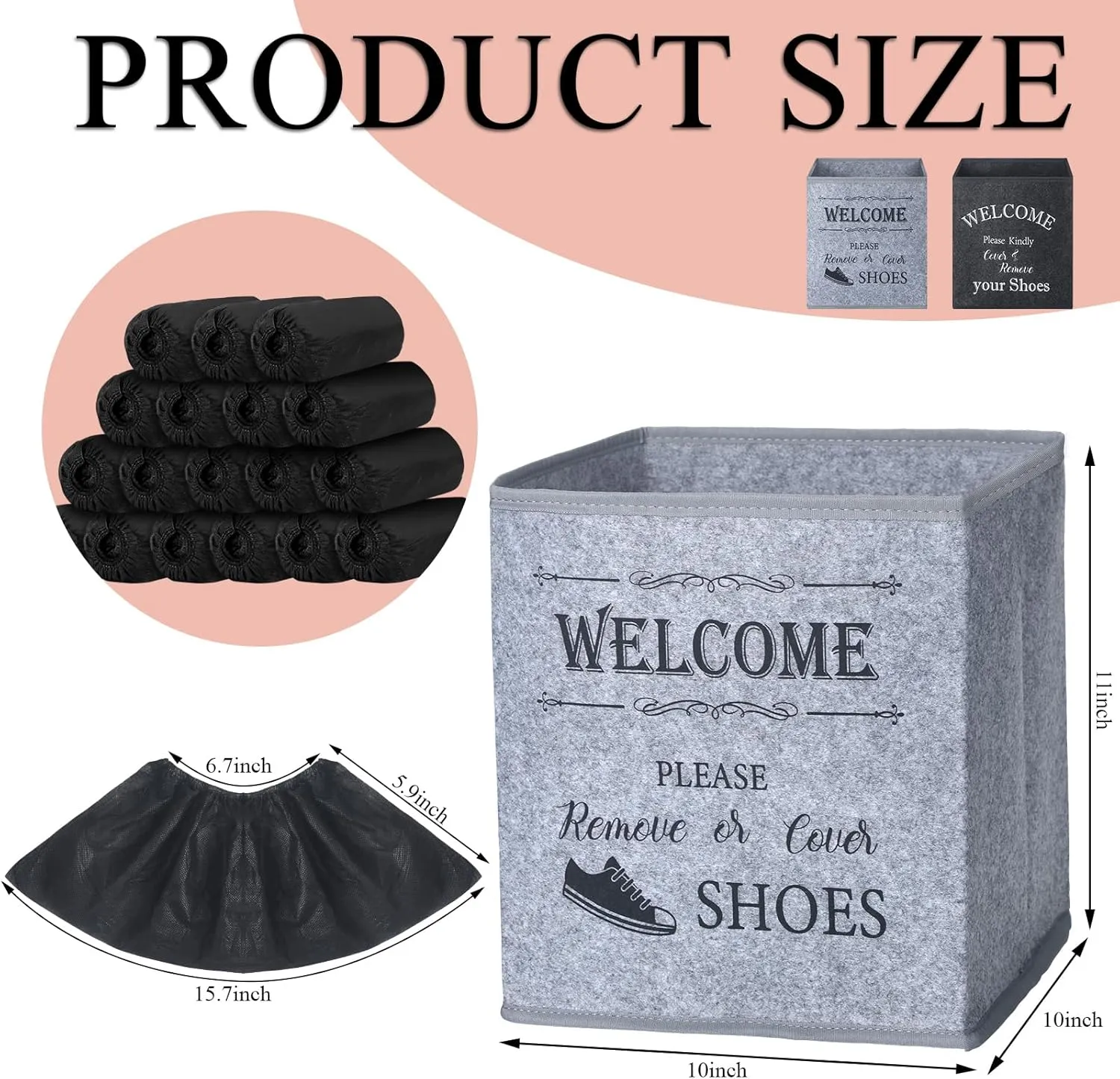 2 Pcs Shoe Covers Box with 200 Pcs Disposable Non Slip Shoe Covers Booties Foot Dispenser Holder Foldable Storage Box for Indoors Open House Supplies, 10 x 10 x 11 Inch(Black)