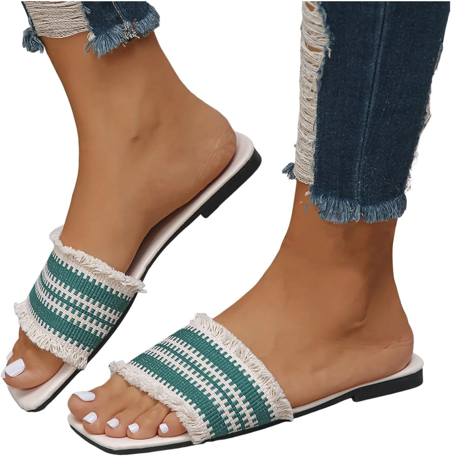 2025 Fashion Flat Womens Sandals Women's Summer Casual Fashion One Line Outdoor Slippers Beach Casual Slippers