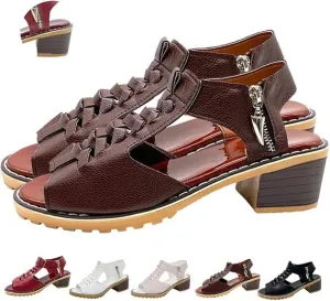 2025 Keilani Sandals-Keilan Women's Comfy Orthotic Sandals Peep Toe Cutout Zip Chunky Heeled Shoes Wedge Summer Shoes