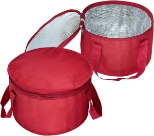 2Pack Oversized Insulated Round Thermal Casserole Food Carrier,Pie Carrier,Lunch Bag for Potluck,Picnics,Thermal Bag for Hot/Cold Food,11X7inch,Red Color
