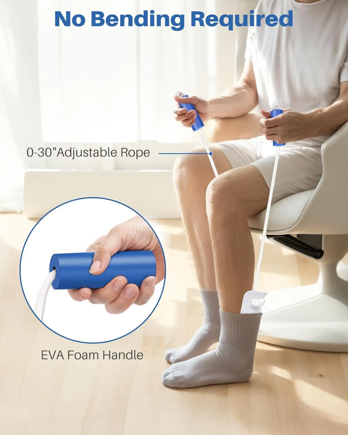 3 in 1 Sock Aid Device for Seniors Kit [Sock Aid and Dressing Stick] -Sock Aide Device with Foam Handles, 35 Inch Adjustable Extended Shoe Horn & Sock Puller Aid Easy On and Off