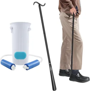 3 in 1 Sock Aid Device for Seniors Kit [Sock Aid and Dressing Stick] -Sock Aide Device with Foam Handles, 35 Inch Adjustable Extended Shoe Horn & Sock Puller Aid Easy On and Off