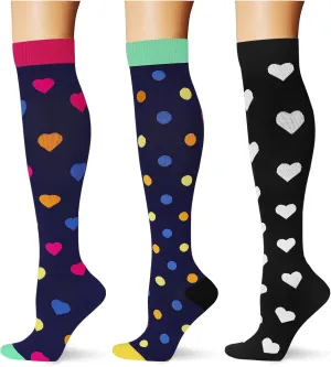 (3 pairs) Compression Socks 20-30 mmHg Long Knee High Socks for Women Men Support Athletic Travel Daily Wear