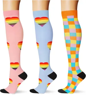 (3 pairs) Compression Socks 20-30 mmHg Long Knee High Socks for Women Men Support Athletic Travel Daily Wear