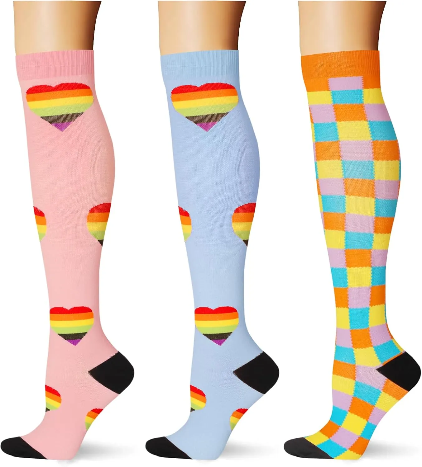 (3 pairs) Compression Socks 20-30 mmHg Long Knee High Socks for Women Men Support Athletic Travel Daily Wear