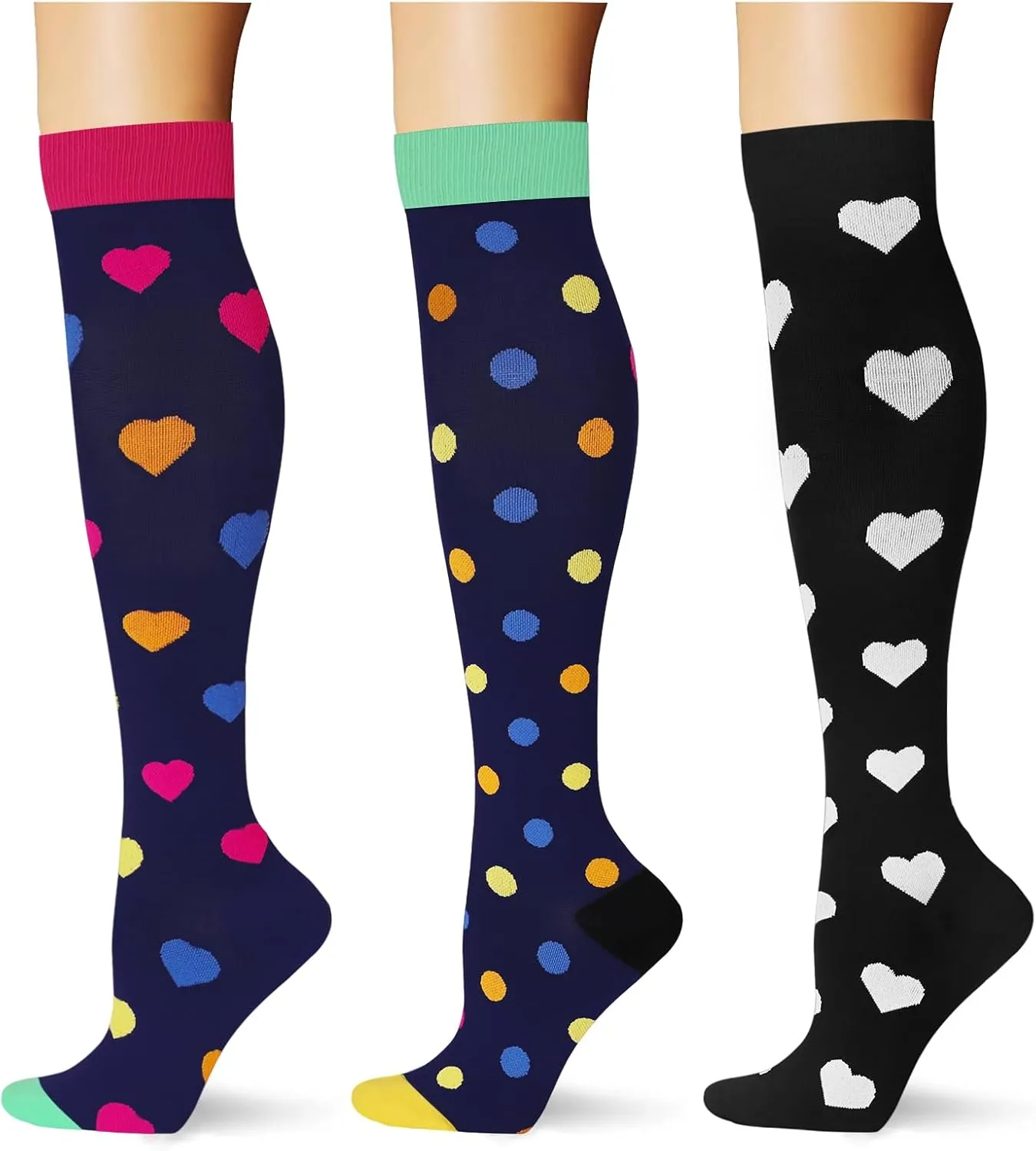 (3 pairs) Compression Socks 20-30 mmHg Long Knee High Socks for Women Men Support Athletic Travel Daily Wear