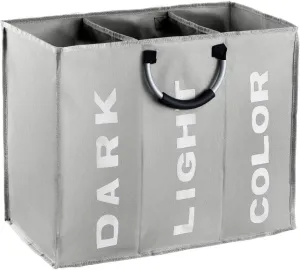 3 Sections Large Laundry Hamper, Laundry Bag Collapsible, Foldable Fabric Clothes Sorter Storage Bag with Carry Handles for Dirty Clothes for Home Bathroom Dormitory 85L 23.6x12.6in Grey