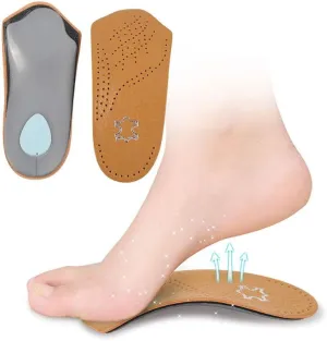 3/4 Leather Orthotic Inserts with Metatarsal Pad, Arch Support Insoles Shoe and Padding at The Heel for Men and Women