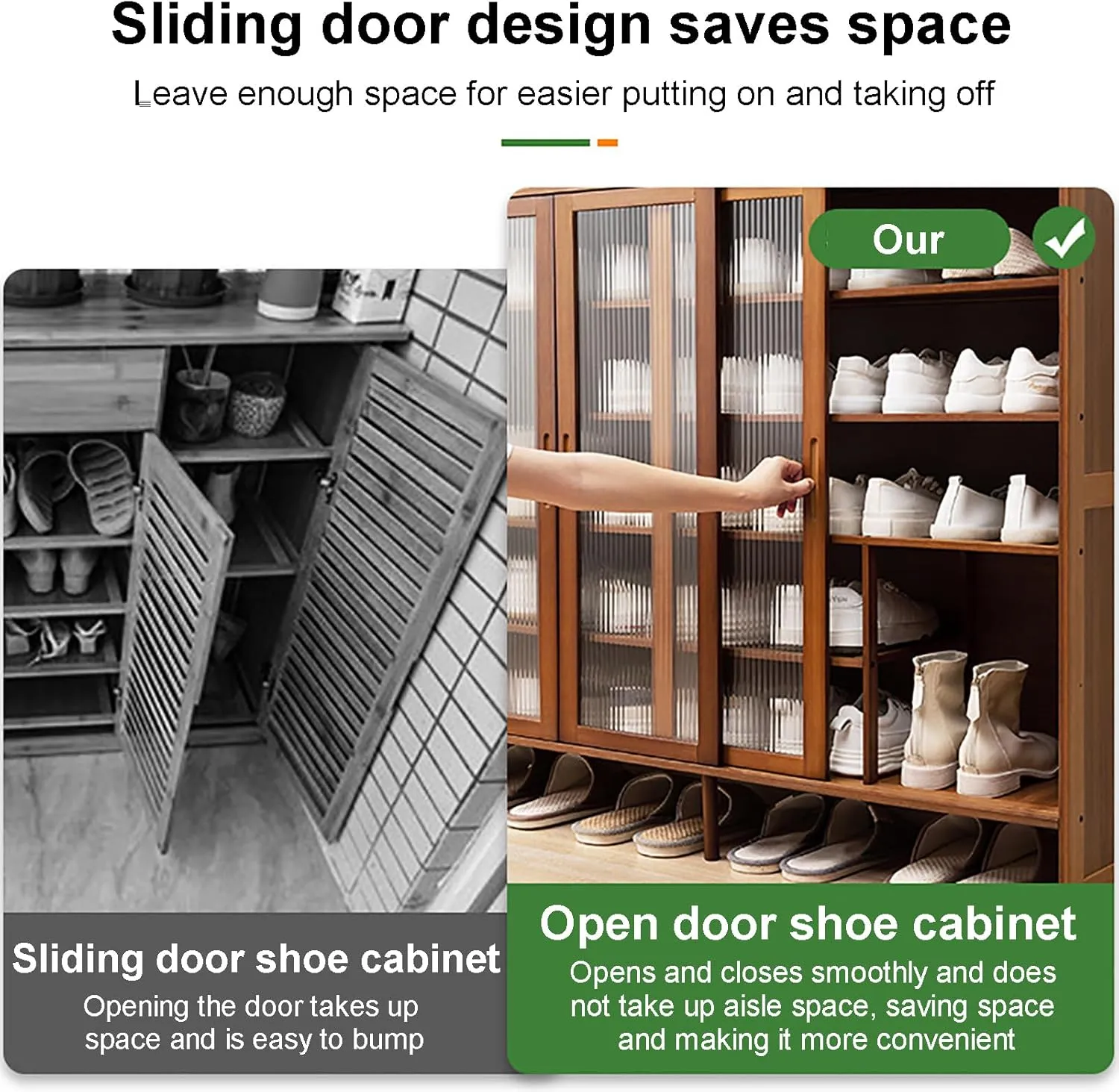 5 Tier Shoe Cabinet, Freestanding Bamboo Shoe Storage Cabinet with Sliding Doors,Modern Shoe Rack Organizers for Entryway Hallway Living Room Bathroom(117x32x106cm(46x12x42in), Walnut)