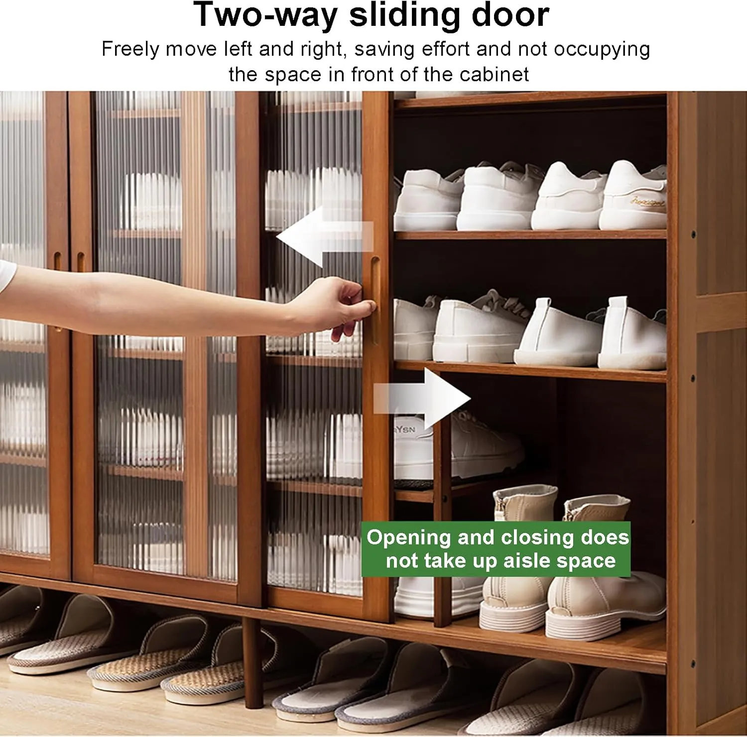 5 Tier Shoe Cabinet, Freestanding Bamboo Shoe Storage Cabinet with Sliding Doors,Modern Shoe Rack Organizers for Entryway Hallway Living Room Bathroom(117x32x106cm(46x12x42in), Walnut)