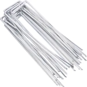 50pcs U-Shaped Ground Nails Galvanized Garden Stakes for Securing Tents Tarps Landscape Fabrics and Outdoor Fences and Easy to Install