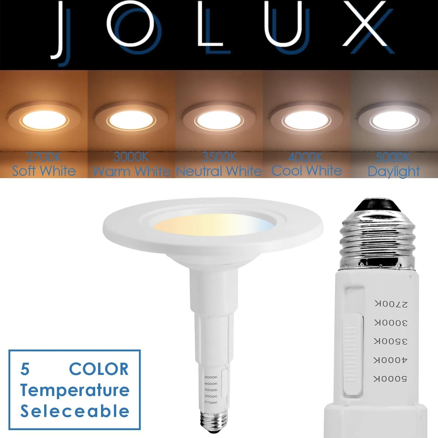 5/6 Inch 5CCT Retrofit LED Recessed Lighting 6 Pack, Adjustable 5CCT 2700K-5000K, LED Replacement Can Lights,Dimmable,12=60W, E26 Base, Flat Trim,Easy Retrofit Downlight Installation.