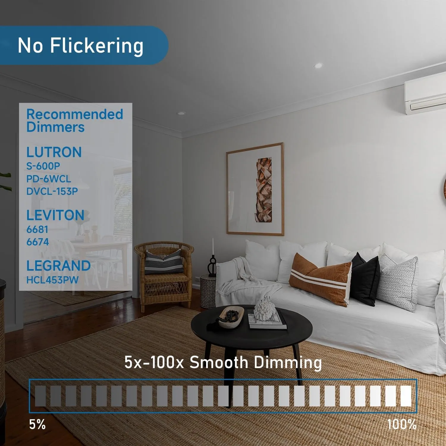 5/6 Inch 5CCT Retrofit LED Recessed Lighting 6 Pack, Adjustable 5CCT 2700K-5000K, LED Replacement Can Lights,Dimmable,12=60W, E26 Base, Flat Trim,Easy Retrofit Downlight Installation.