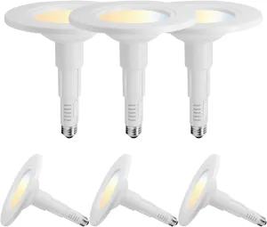 5/6 Inch 5CCT Retrofit LED Recessed Lighting 6 Pack, Adjustable 5CCT 2700K-5000K, LED Replacement Can Lights,Dimmable,12=60W, E26 Base, Flat Trim,Easy Retrofit Downlight Installation.