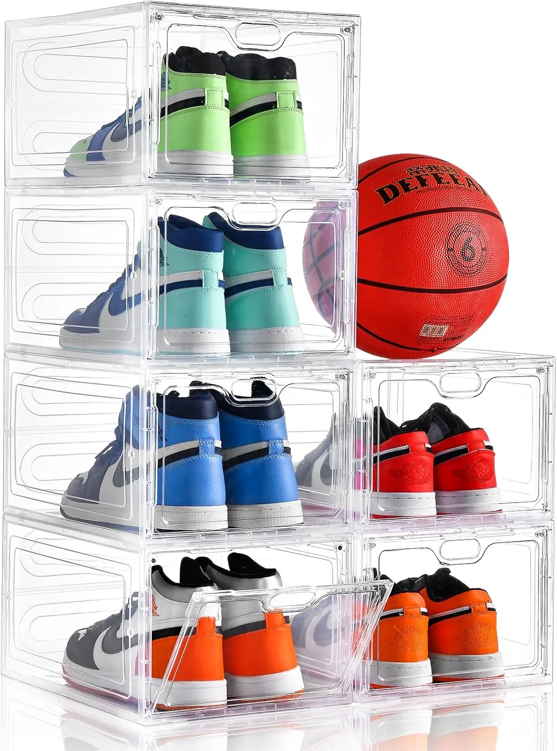 6 Pack Large Shoe Storage Box, Clear Shoe Storage Organizer with Magnetic Door, Stackable,Shoe Containers For Display Sneakers, Easy Assembly, Fit up to US Size 12, Clear