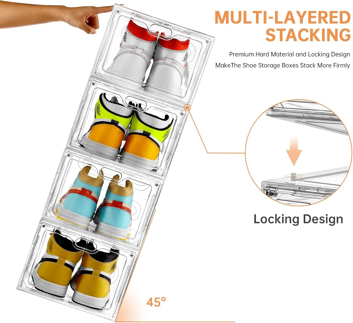 6 Pack Large Shoe Storage Box, Clear Shoe Storage Organizer with Magnetic Door, Stackable,Shoe Containers For Display Sneakers, Easy Assembly, Fit up to US Size 12, Clear