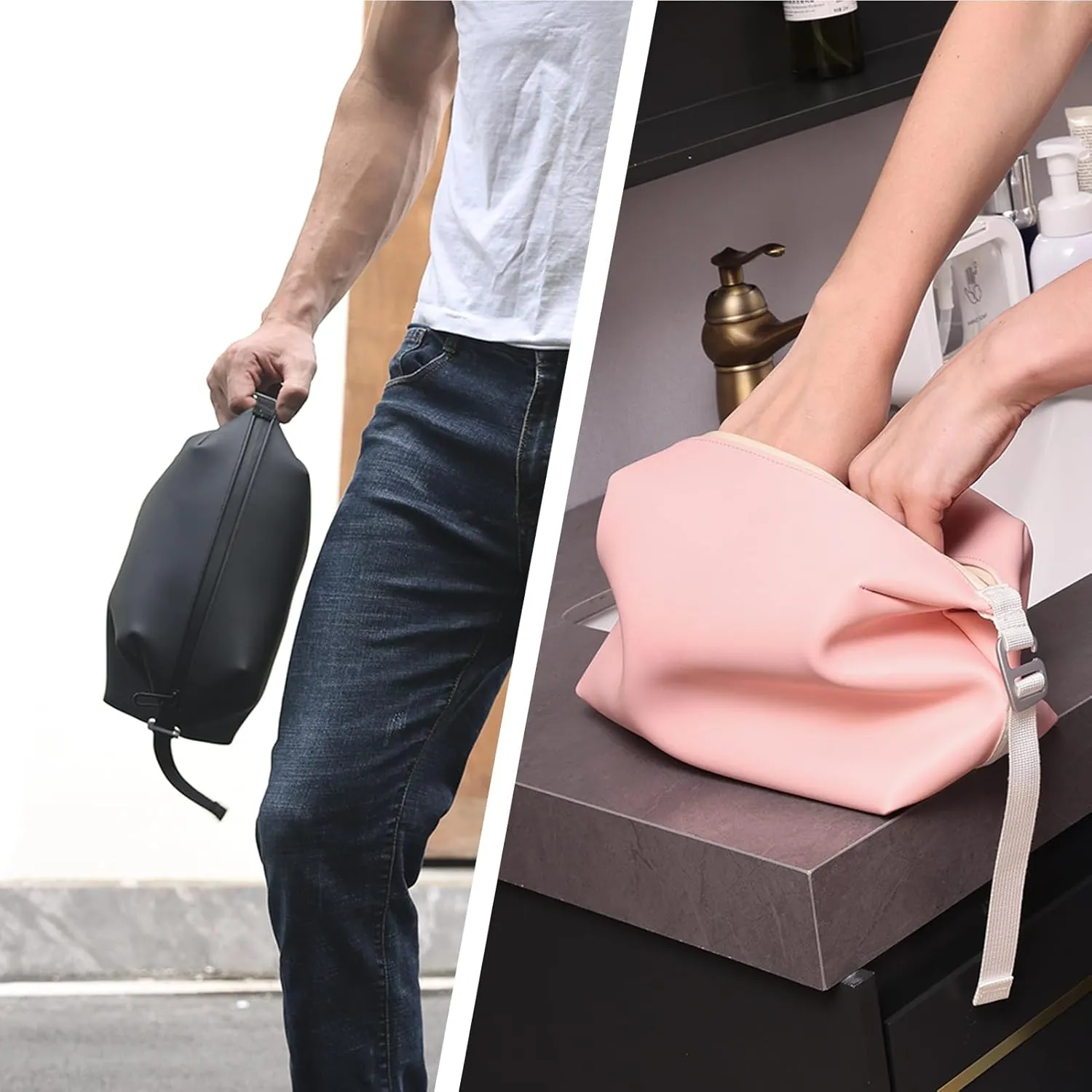 6.5" 3L Large Silicone Dopp Kit,Waterproof Leakproof Toiletry Bag,Foldable Travel Makeup Case for Mens Womens,Black