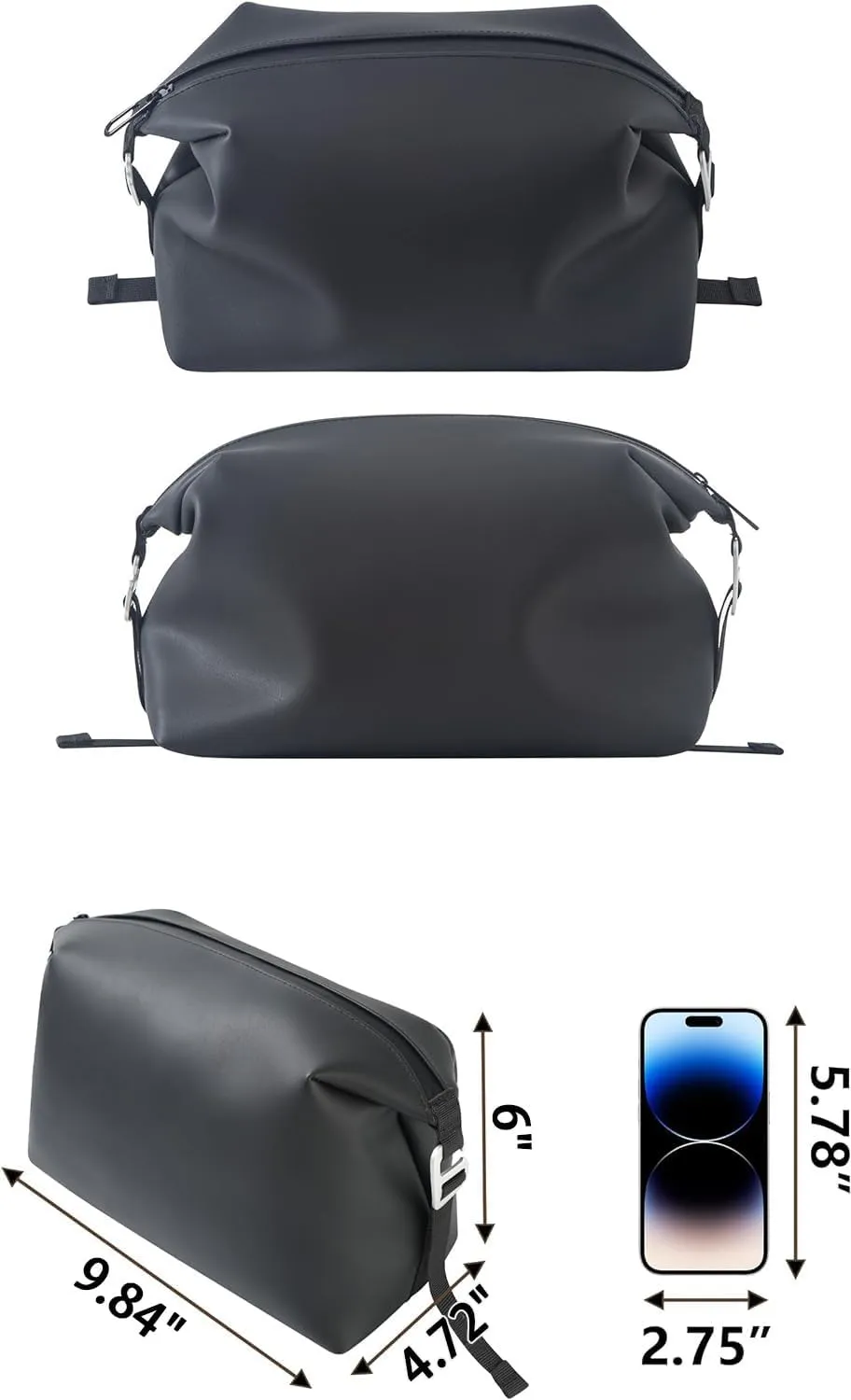 6.5" 3L Large Silicone Dopp Kit,Waterproof Leakproof Toiletry Bag,Foldable Travel Makeup Case for Mens Womens,Black