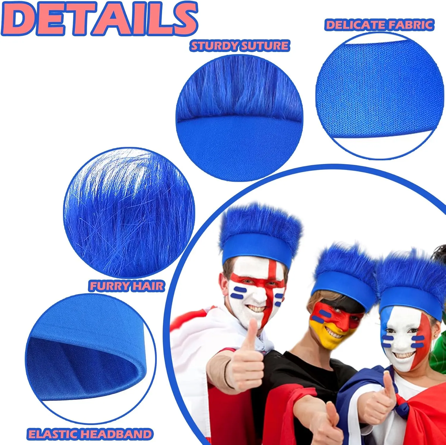 6Pcs Hairy Headbands Trolls Flowy Crazy Hair & Stickers - Spirit Week Accessory Sports Cheering Headwear Costume Props (Hot Pink)