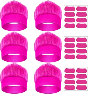 6Pcs Hairy Headbands Trolls Flowy Crazy Hair & Stickers - Spirit Week Accessory Sports Cheering Headwear Costume Props (Hot Pink)