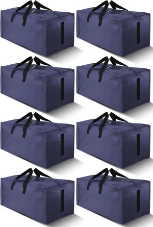 8 Pack Large Strong Moving Bags with Zippers & Carrying Handles - Water-Resistant - Heavy Duty Storage Tote for Space Saving, Fold Flat, Alternative to Moving Box (Blue)