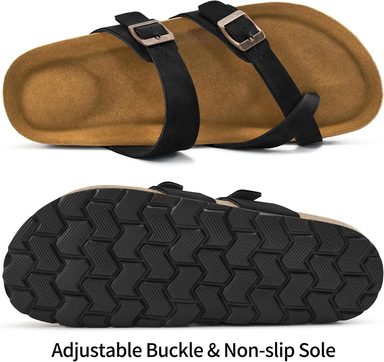 Ablanczoom Comfortable Sandals Womens Slides: Cork Footbed Beach Summer Women Sandal Shoes with Adjustable Buckle