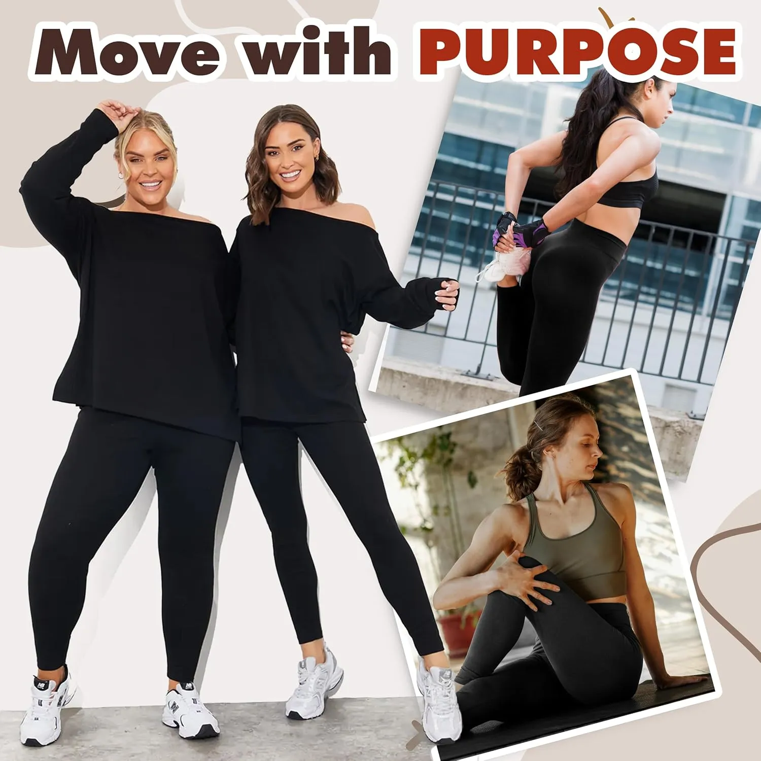 Active Club 3 or 6-Pack Fleece Lined Leggings for Women, High-Waisted Women’s Leggings with Wide Waistband and Fleece Lining