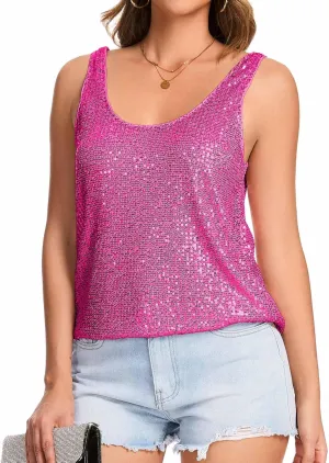 Ainuno Sequin Tops for Women Sparkly Tank Tops Sleeveless Sparkle Tanks Fashion Outfit Top