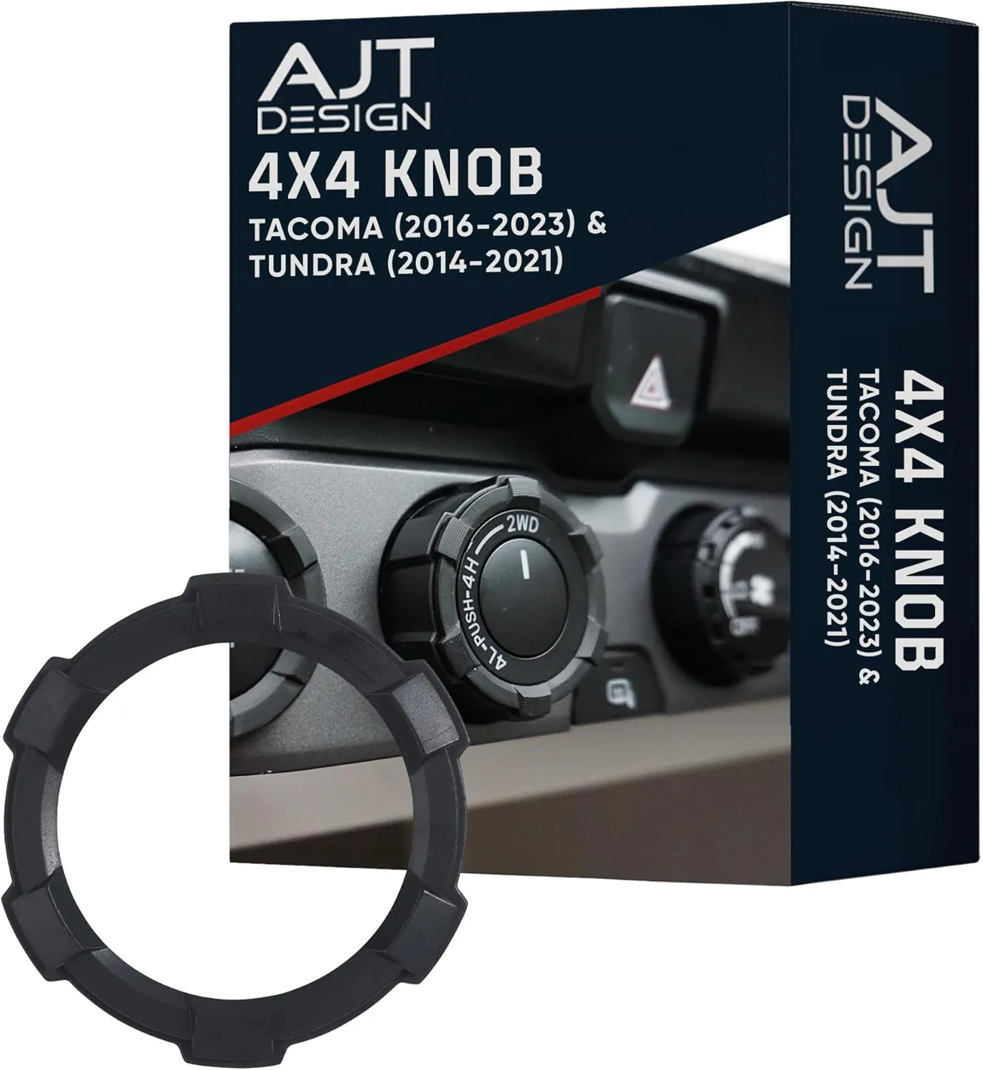 AJT DESIGN 4x4 Knob Compatible with Toyota Tacoma (2016-2023) & Tundra (2014-2021) | Chrome Delete 4WD Switch Replacement | Impact-Resistant ABS Plastic | Easy Installation | Made in USA (Black)