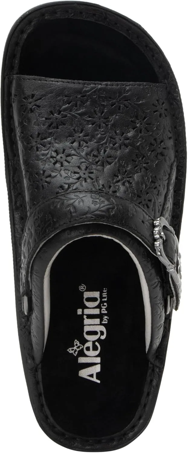 Alegria Womens Klover - Leather Adjustable Slide - Timeless Comfort, Arch Support and Stylish Women's Shoe for Easy Step In - Slip-Resistant - Nursing and Healthcare Professionals