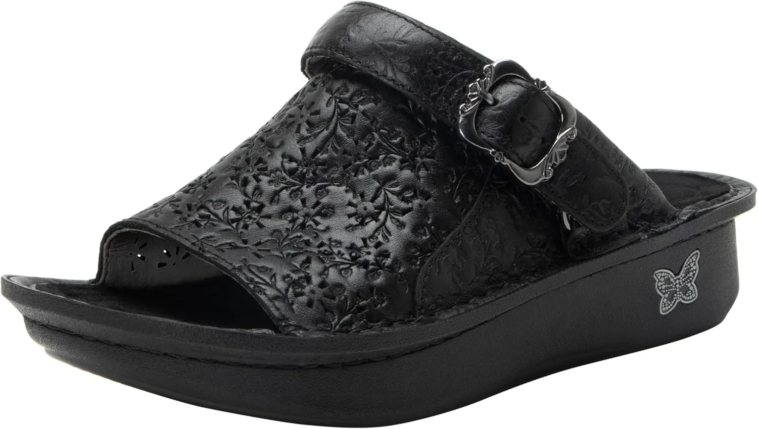 Alegria Womens Klover - Leather Adjustable Slide - Timeless Comfort, Arch Support and Stylish Women's Shoe for Easy Step In - Slip-Resistant - Nursing and Healthcare Professionals