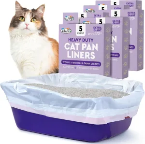 Alfapet Extra Large cat Litter Box Liners-6 Boxes- Heavy Duty 2 mil Thick Plastic, Clever Drawstring Liner for Easy Disposal- Flat Bottom for Easy, Secure Placement in Kitty Pan-Disposable