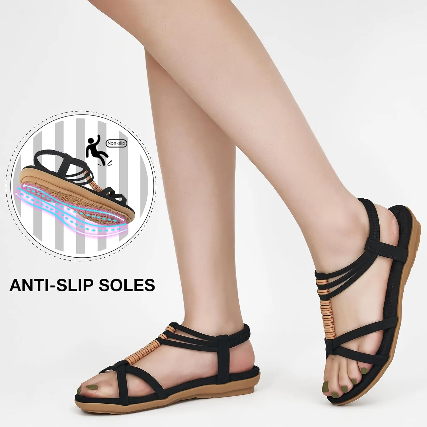 Alicegana Womens Sandals Summer Dressy Comfortable Flat Shoes Non Slip Gladiator Walking Casual Beach
