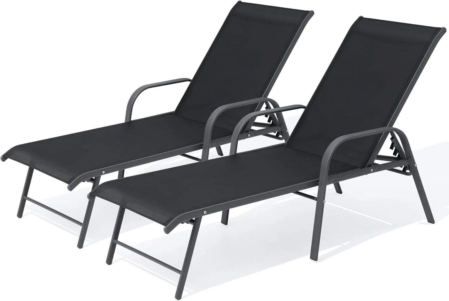 Aluminum Outdoor Chaise Lounge Chairs Set of 2, Patio Chaise Lounge with Adjustable Backrest & Armrest, Pool Lounge Chairs Heavy Duty for Outside, Lawn, Yard, Patio, Pool(2pcs,Black)
