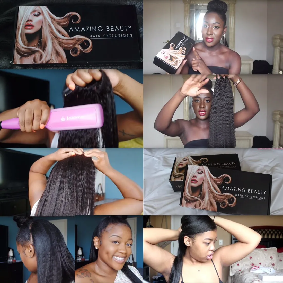 AmazingBeauty Kinky Straight Clip in Extensions Italian 8A Grade 100% Remy Hair Natural Black 7 Pieces with 17 Clips 120g/4.2oz per Set Fit For Full Head 12 Inch