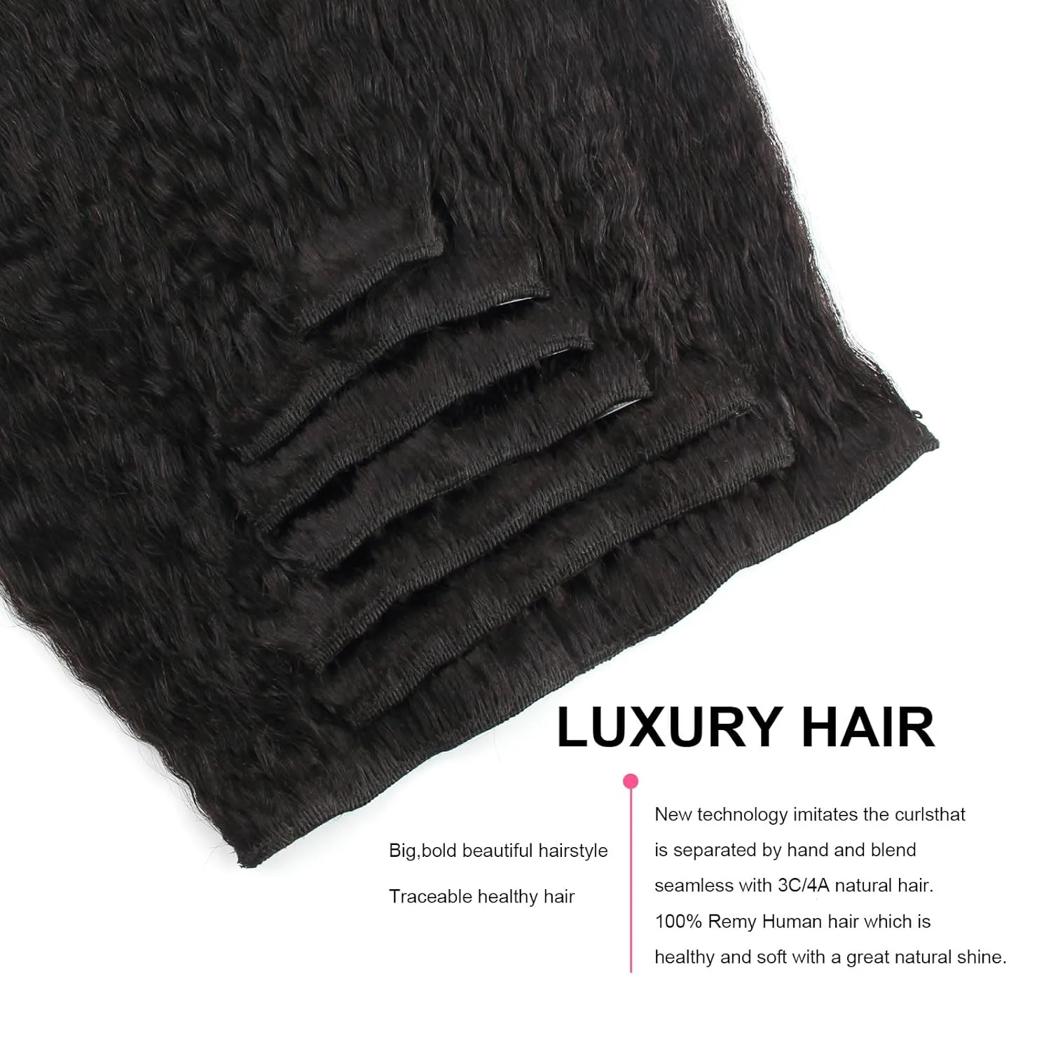 AmazingBeauty Kinky Straight Clip in Extensions Italian 8A Grade 100% Remy Hair Natural Black 7 Pieces with 17 Clips 120g/4.2oz per Set Fit For Full Head 12 Inch