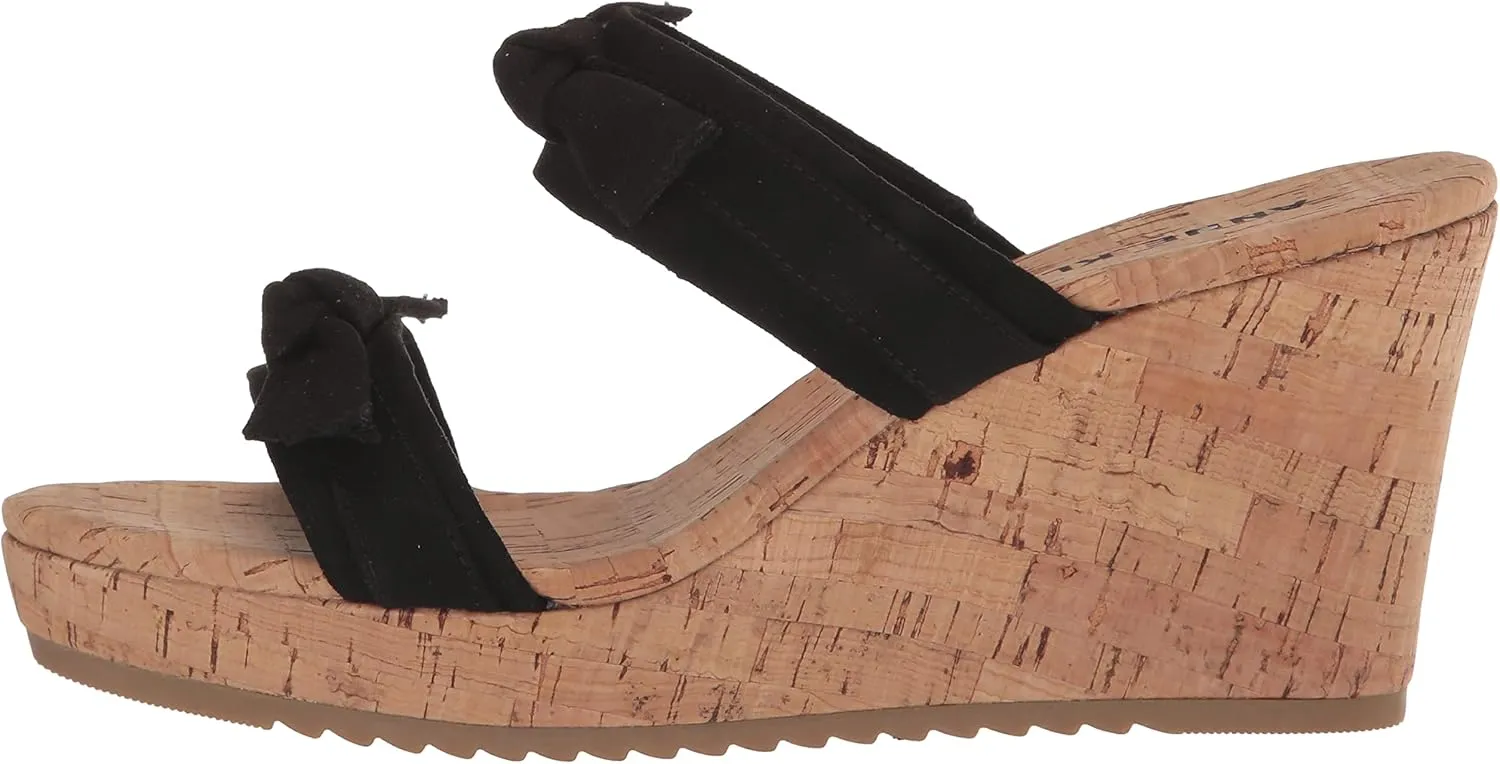Anne Klein Womens Whisper Knot-Front Faux Leather Wedge Sandals