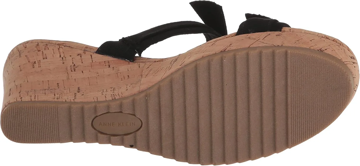 Anne Klein Womens Whisper Knot-Front Faux Leather Wedge Sandals
