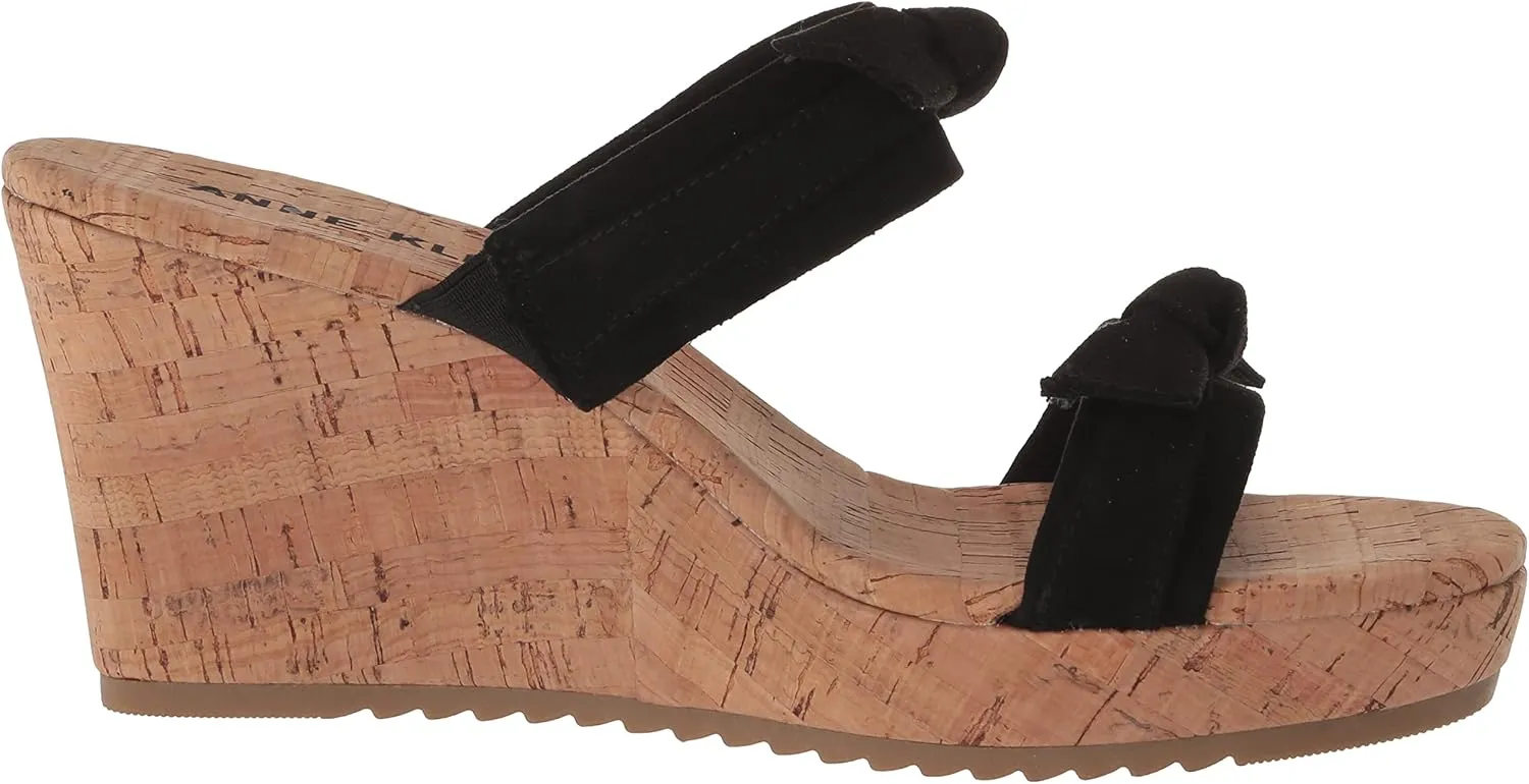 Anne Klein Womens Whisper Knot-Front Faux Leather Wedge Sandals